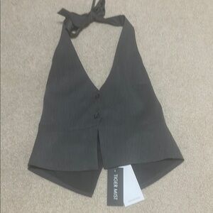 Tiger Mist Black Sleeveless Tie Front Blouse